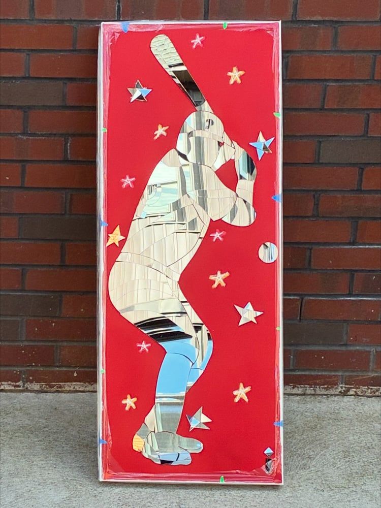 Schwarber, acrylic and hand-cut mirror